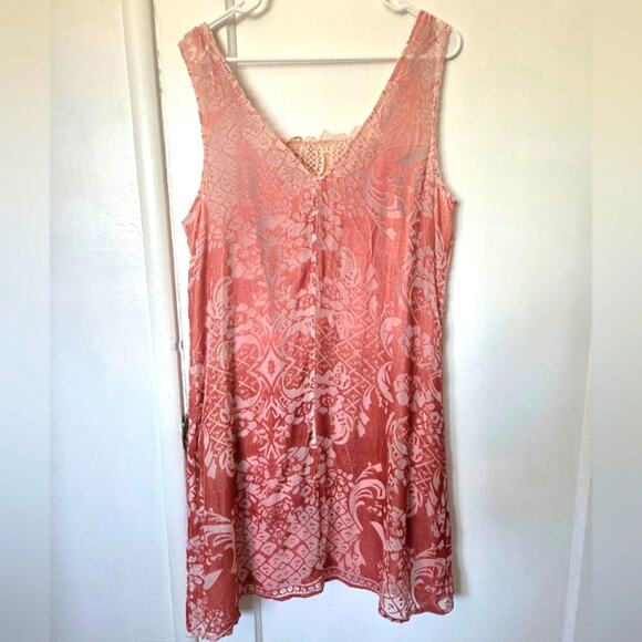 Sundance Velvet Dress With Print M Salmon Pink Coral NWT - Picture 1 of 4